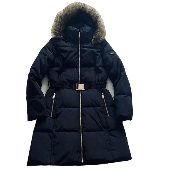 Michael Kors Down Fill Water Wind Resistant Belted Zip Up Navy Puffer Coat Sz S - Picture 3 of 13